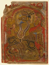 Harinegameshin bærer embryoet, fragment av et blad fra en spredt Kalpasutra (wc og gull på papir)