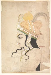 Head of Krishna: tegneserie for et veggmaleri av Raslila, ca. 1800 (blekk og akvarell på papir)