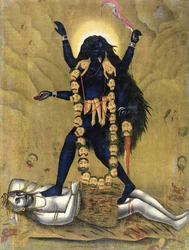 Hindu-gudinnen Kali danser på Siva