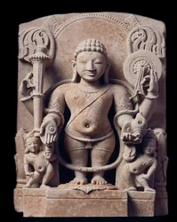 Hinduisme: "" representasjon av Vishnu"" (Vishnu) - Skulptur av gres (sandsteinsskulptur), Mathura School, Kouchan Empire