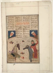Skadet kriger faller av hesten, ca. 1450 (ugjennomsiktig wc på papir)