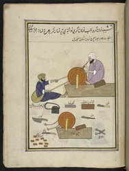 Knivslipere,  86 tegninger bundet inn i et bind som viser handel og yrker i Kashmir, håndverkere vises i arbeid med redskaper og utstyr,  Av en Kashmir-kunstner, sannsynligvis i Srinagar, ca. 1850-60 (gouache på papir)