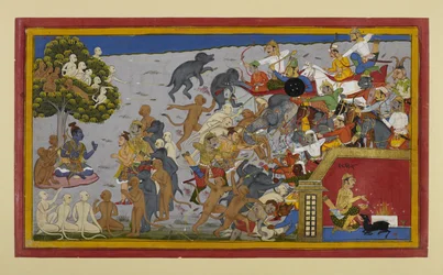 Lakshmana leder Ramas hær mot Indrajits ofre ved Nikumbhilā