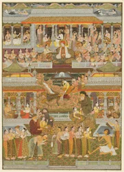 Elskere og elskede: En sammensetning av scener fra persisk, urdu og sanskritlitteratur, ca. 1735 (ugjennomsiktig akvarell med gull på papir)