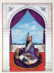 Maharaja Kharak Singh, fra The Kingdom of the Punjab, its Rulers and Chiefs, bind I, et bind med 27 akvarellstudier av en uidentifisert indisk kunstner, ca. 1840 (wc)