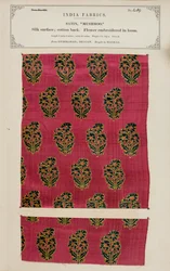 Mushroom sateng prøve fra Hyderabad i Deccan, fra The Collection of the Textile Manufacturers of India, av John Forbes Watson, utgitt i 1866