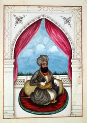 Nawab Mohammad Akhbar Khan, fra The Kingdom of the Punjab, its Rulers and Chiefs, bind II, et bind på 30 akvarellstudier av en uidentifisert indisk kunstner, ca. 1840 (wc på papir)