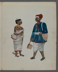 Ett av et sett på ni bilder som viser indianere i forskjellige yrker (wc på papir)