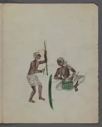Ett av et sett på ni bilder som viser indianere i forskjellige yrker (wc på papir)