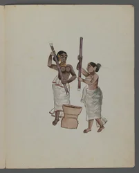 Ett av et sett på ni bilder som viser indianere i forskjellige yrker (wc på papir)