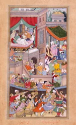 Or. 12988, f.34v Astrologers casting horoscopes during the celebrations for the birth of Timur (1336) by Surdas Gujarati   1353866   no       norwegian Successfully Translated  Original: Yolande dAragon - Stained glass of the Cathedrale St Julien du Mans T