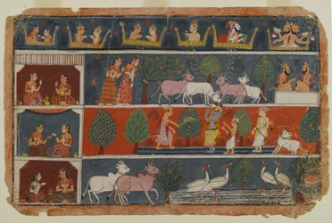 Side fra en Dispersed Bhagavata Purana Series, ca. 1680 (ugjennomsiktig wc på papir)