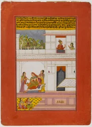 Patamanjari Ragini, Page from a Dispersed Ragamala Series, tidlig på 1700-tallet (ugjennomsiktig wc og gull på papir)