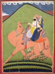 Portrett av Salim Singh fra Pokaran, ridende på en kamel med sin rani, Jodhpur, ca. 1810-20