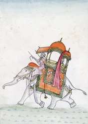Portrett av en mann som rir på en elefant, tidlig på 1800-tallet (wc på papir)