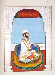 Pundit Jhila, fra The Kingdom of the Punjab, its Rulers and Chiefs, bind II, et bind på 30 akvarellstudier av en uidentifisert indisk kunstner, ca. 1840 (wc på papir)