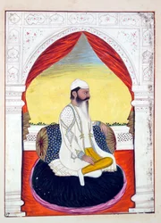 Rajah Sahib Dyal, fra The Kingdom of the Punjab, its Rulers and Chiefs, bind I, et bind på 27 akvarellstudier av en uidentifisert indisk kunstner, ca. 1840 (wc på papir)