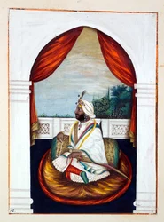 Rajah Sher Singh, fra The Kingdom of the Punjab, its Rulers and Chiefs, bind I, et bind med 27 akvarellstudier av en uidentifisert indisk kunstner, ca. 1840 (wc på papir)