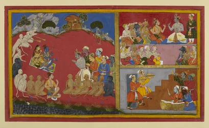 Rāma mottar hyllest, men venter på tilbakekomsten til Ayodhyā; Vibhīṣaṇa holder en durbar for lederne av apene og bjørnene