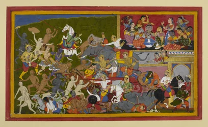 Rāma og Lakṣmaṇa dreper demoner mens kvinnelige titaner sørger og minner om en profeti