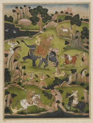 Shah Jahan-jakt, frittstående albumfolio, ca. 1900