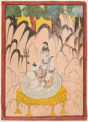 Shiva sittende på en trone i et landskap, ca. 1760 (farge på papir)