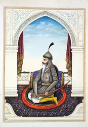 Sirdar Harri Singh, fra The Kingdom of the Punjab, its Rulers and Chiefs, bind I, et bind med 27 akvarellstudier av en uidentifisert indisk kunstner, ca. 1840 (wc på papir)