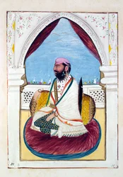Sirdar Hukm Singh (Malwai), fra The Kingdom of the Punjab, its Rulers and Chiefs, bind II, et bind med 30 akvarellstudier av en uidentifisert indisk kunstner, ca. 1840 (wc på papir)