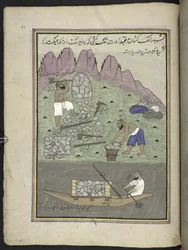 Steinbrytere,  86 tegninger bundet inn i et bind som viser handel og yrker i Kashmir, håndverkere vises i arbeid med redskaper og utstyr,  Av en Kashmir-kunstner, sannsynligvis i Srinagar, ca. 1850-60 (gouache på papir)