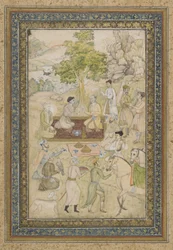 Sultan Murad og Sultan Daniyal på piknik, frittstående albumfolio med maleri, ca. 1900