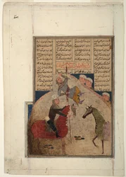 To ryttere, en spiddet på et spyd, ca. 1450 (ugjennomsiktig akvarell på papir)
