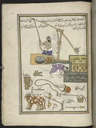 Grønnsaksdyrkere med brønn,  86 tegninger bundet inn i et bind som viser håndverk og yrker i Kashmir, håndverkere vises i arbeid med redskaper og utstyr,  Av en Kashmir-kunstner, sannsynligvis i Srinagar, ca. 1850-60 (gouache på papir)