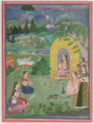 Yoginis (kvinnelige hinduistiske asketer) i et landskap, Bikaner School, ca. 1680