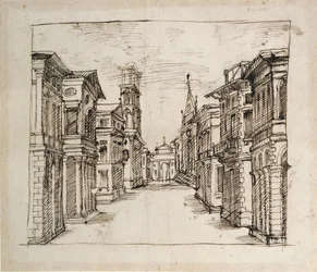 En gate i perspektiv, ca. 1617 (penn og blekk på papir)