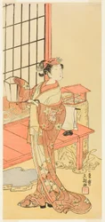 Skuespilleren Segawa Kikunojo II, muligens som prinsesse Ayaori i skuespillet Ima o Sakari Suehiro Genji (The Genji Clan Now at Its Zenith), fremført på Nakamura Theatre fra den første dagen i den ellevte måneden, 1768