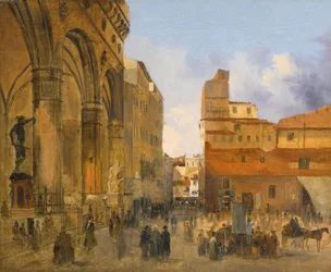 Firenze, utsikt over Piazza della Signoria med Loggia dei Lanzi til venstre