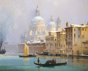 Venezia Covered in Snow, av Ippolito Caffi, olje på lerret