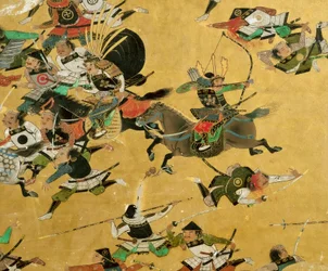En antikk samurai-skjerm som viser fallet av Osaka-slottet i 1615 – utstilt på t..., 2005 (bilde)