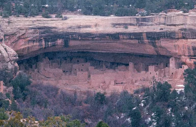 Cliff Palace i Mesa Verde nasjonalpark, som ligger i det sørvestlige hjørnet av...