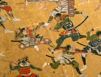 Detaljpaneler som viser slaget om Osaka og andre kampscener, Osaka Castle Museum, 2005 (bilde)