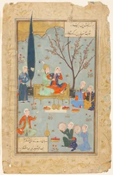 Khosrow og Shirin i en hage, en scene fra Khamsa av Nizami