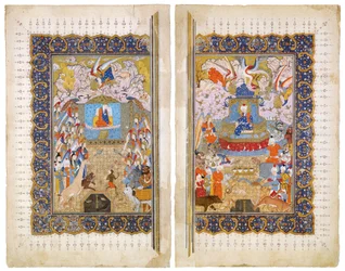 Dronningen av Saba og kong Salomo Manuskriptbelysning fra det episke Shahname av Ferdowsi