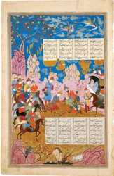 The Slaying of Siyawush Manuskriptbelysning fra det episke Shahname av Ferdowsi