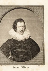 Portrett av Isaac Oliver eller Isaac Olivier, franskfødt engelsk portrett-miniatyrmaler, ca. 1565-1617