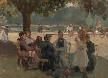 In the Bois de Boulogne near Paris   1396398   no       norwegian Successfully Translated  Original: Pavillon du festival de Printemps a Schonbrunn, Vienne - Pavilion to the Fair Spring in Schoenbrunn - Anton Ebert (1845-1896). Oil on wood Dimension : 65x5