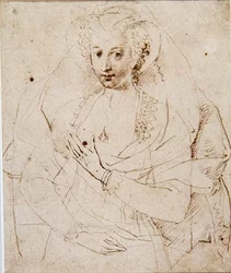 Portrait of an Unknown Lady, formelt kalt Lucy Harrington, grevinne av Bedford, en skisse for en miniatyr (nr. 3902) ca. 1605 (penn og blekk, kritt på papir) (se også 58811)