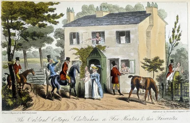 Et bordell på den engelske landsbygda - i "" The english spion"" av Charles Molloy Westmacott, syk. av Robert Cruikshank, London