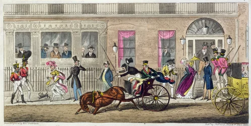 Eksteriør av Fishmongers Hall, a Regular Break Down, 1824 (akvatint)