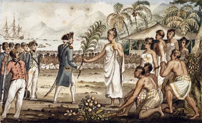 Oatehite, illustrasjon fra "The Voyages of Captain Cook"