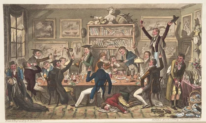 Oxford Transports, eller University Exiles, fra The English Spy, publisert London, 1824 (håndfarget gravering)